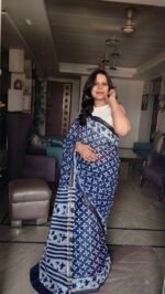 Indigo Floral hand block Saree - Image 5