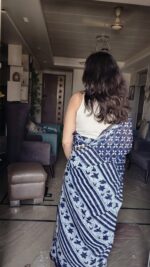 Indigo hand block Saree - Image 4