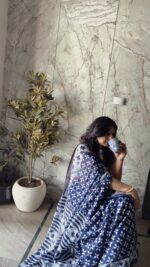 Indigo hand block Saree