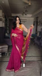 Noorvi Magenta Linen Cotton Saree
