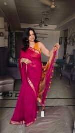 Noorvi Magenta Linen Cotton Saree