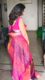 Multicolor Checks Linen Saree - Image 2