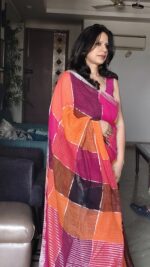 Multicolor Checks Linen Saree - Image 3