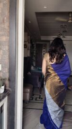 Golden Silver Kadi Cotton Saree - Image 3