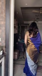 Golden Silver Khadi Cotton Saree - Image 3