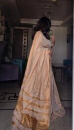 Elegant Golden Linen Saree - Image 3