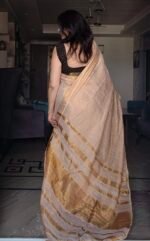 Elegant Golden Linen Saree - Image 4