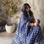 Indigo Floral hand block Saree
