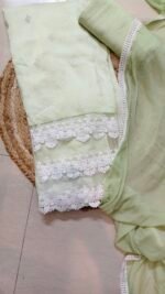 Unstitched Muslin Suit with Delicate Lace Work - Image 2