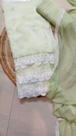 Unstitched Muslin Suit with Delicate Lace Work - Image 2