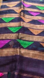 Green temple Linen Saree - Image 8