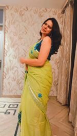 Green Patch Work Saree - Image 3