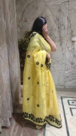 Artisan Slub Cotton Saree with Patch Work Details - Image 2
