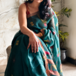 Green temple Linen Saree