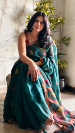 Green temple Linen Saree