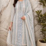 Floral Blue Linen Unstitched Suit