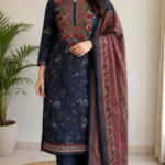 Artisan Floral Embroidered Unstitched Linen Suit