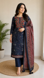 Artisan Floral Embroidered Unstitched Linen Suit