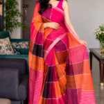 Multicolor Checks Linen Saree