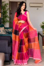 Multicolor Checks Linen Saree