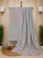 Applique Work Grey  Unstitched Suit - Image 2