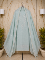 Pearl work Mul Chanderi  Powder Blue  Unstitched Suit - Image 4