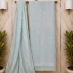 Pearl work Mul Chanderi  Powder Blue  Unstitched Suit