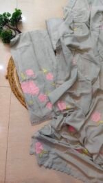 Applique Work Grey  Unstitched Suit - Image 3