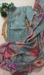 Abira Full Embroidery Green Unstitched Suit