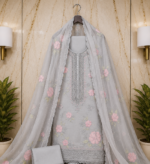 Applique Work Grey  Unstitched Suit - Image 4