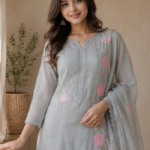 Applique Work Grey  Unstitched Suit