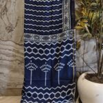 Indigo Zig-Zag Design Hand Block Saree