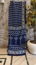 Indigo Zig-Zag Design Hand Block Saree