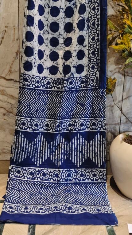 Indigo Batik Design Hand Block Saree