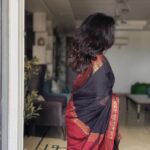 Mul Cotton Black and Red Border Saree