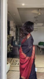 Mul Cotton Black and Red Border Saree