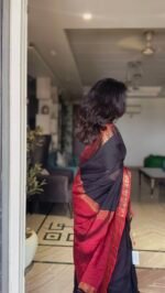 Mul Cotton Black and Red Border Saree