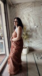 Hand Block Brown Saree - Image 3