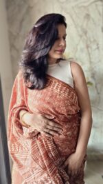 Hand Block Brown Saree - Image 2