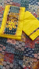 Mirror and hand work yellow cotton Unstitched Suit - Image 2