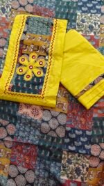 Mirror and hand work yellow cotton Unstitched Suit - Image 2