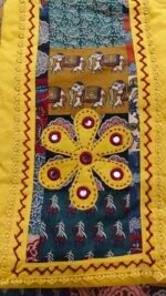Mirror and hand work yellow cotton Unstitched Suit - Image 4