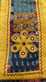Mirror and hand work yellow cotton Unstitched Suit - Image 4