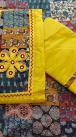Mirror and hand work yellow cotton Unstitched Suit - Image 3