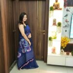 Navy blue linen saree